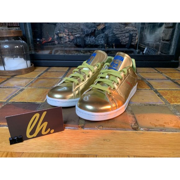 Mens 4.5 Adidas Originals Stan Smith Gold Leather Casual Sneakers FW5364 - Picture 2 of 8